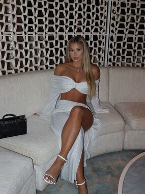White Two-Piece Off-Shoulder Crop Top & Skirt Set